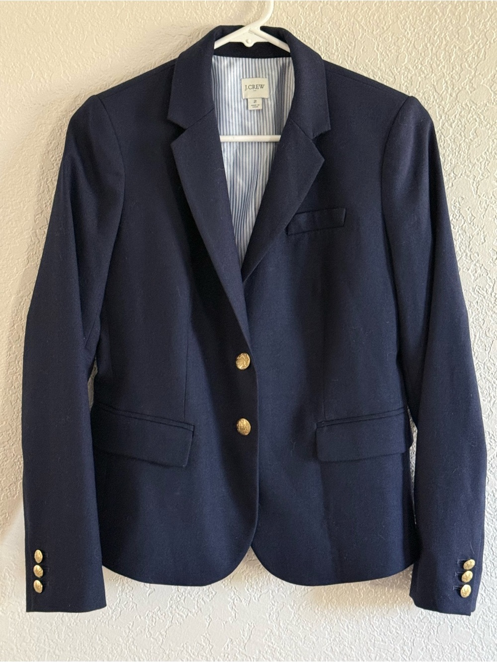 J.Crew Navy Wool Blend Schoolboy Blazer Gold Buttons Size 2